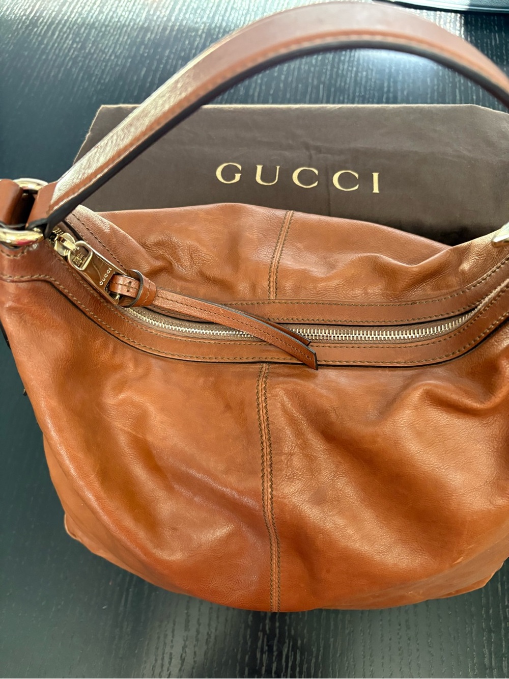 Gucci Tan Brown Leather Hobo Bag